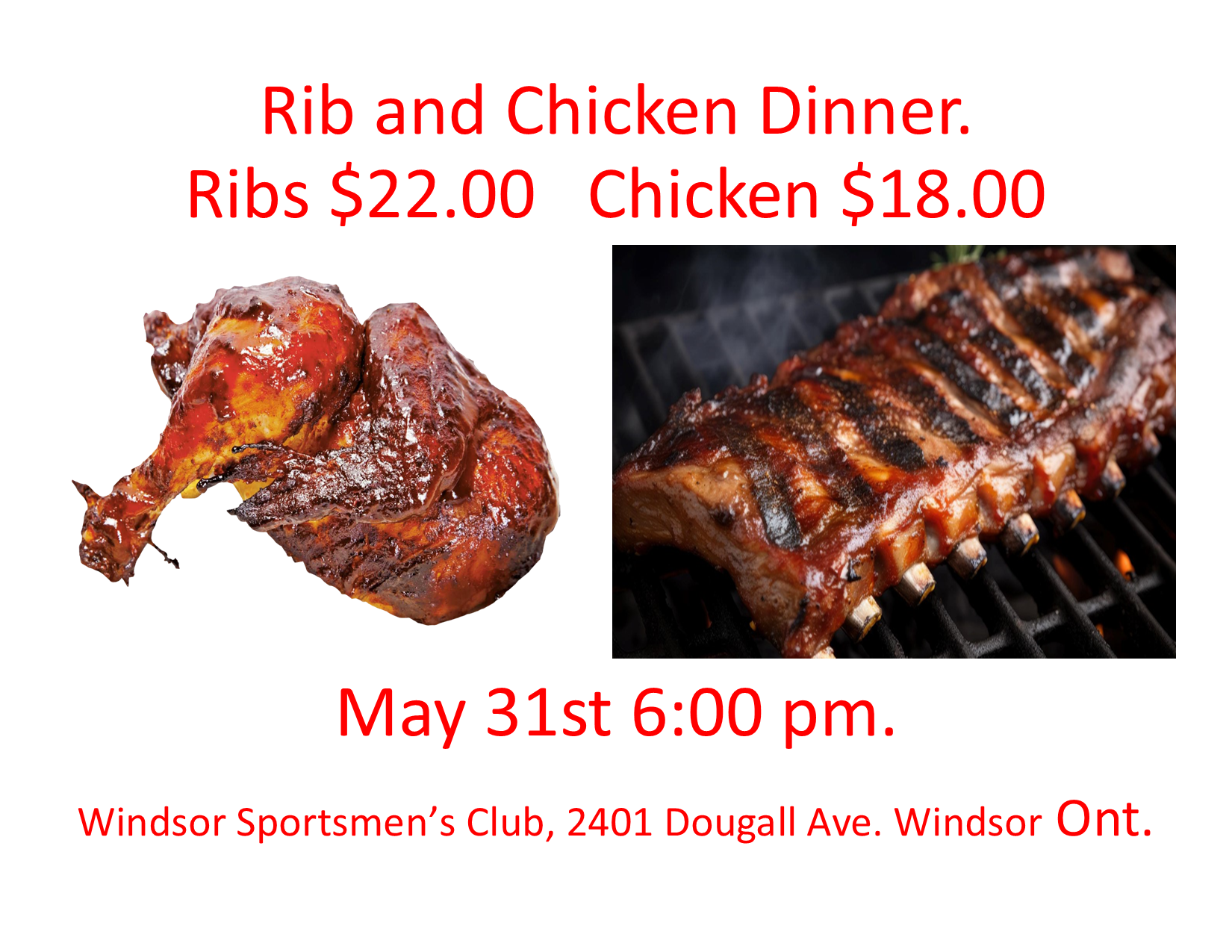 Rib or Chicken Dinner March 22nd